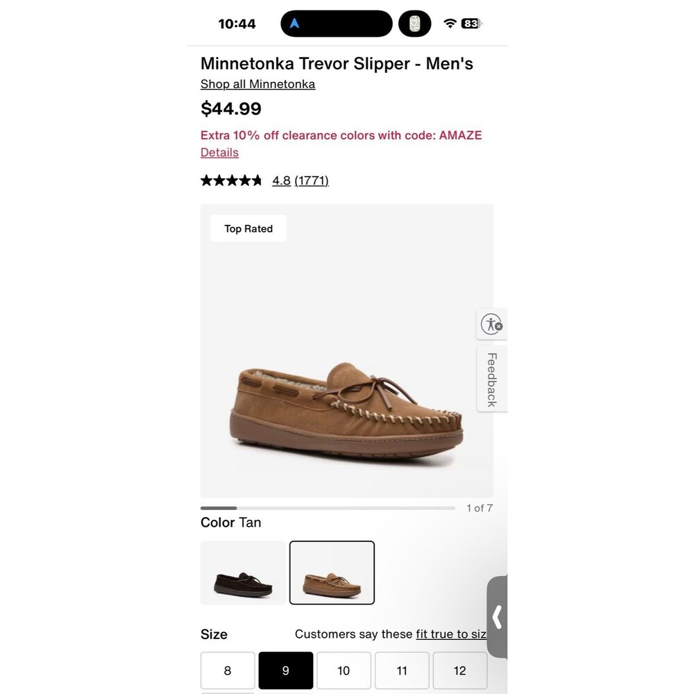 Men’s Minnetonka Trevor Slippers Sz. 9 Tan